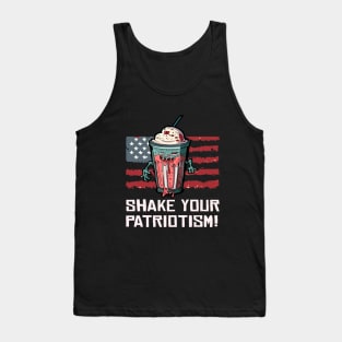 Scary Halloween Zombie Strawberry Milkshake Happy 4th Usa American Flag July Fourth Tank Top